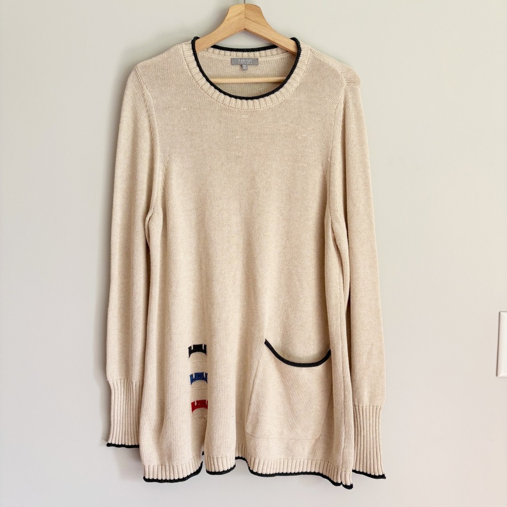 Habitat Clothes to Live In Beige Cotton Pocket Sweater Size Medium Tunic Artsy